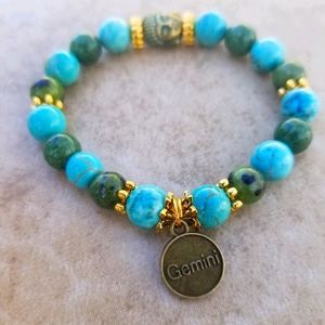 Gemini Buddha Head Turquoise/Jade Beaded Bracelet